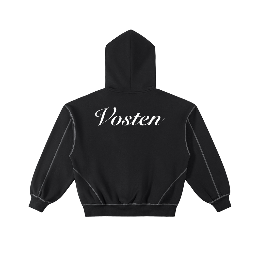 Contrast-Stitched Boxy Fleece Zip Hoodie