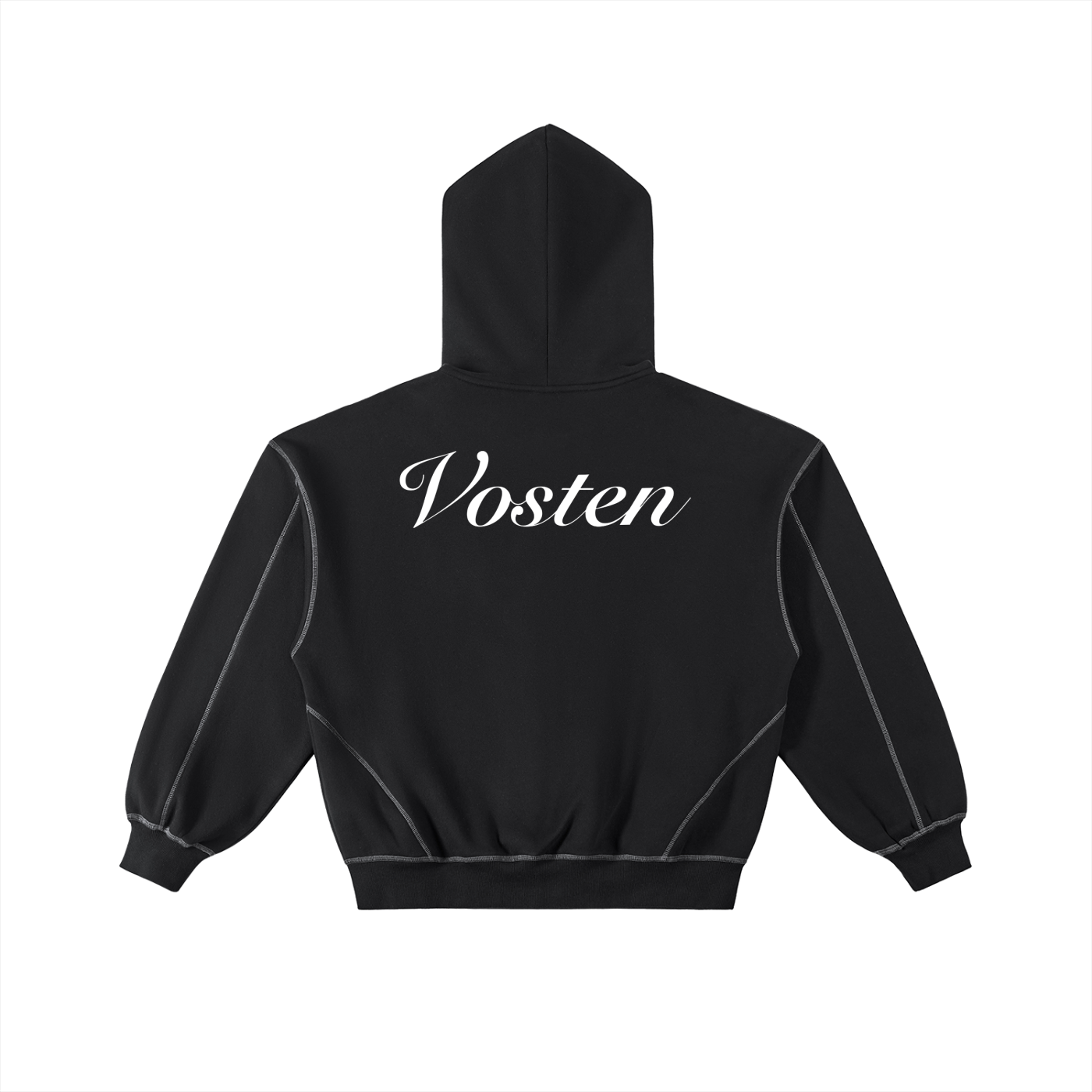Contrast-Stitched Boxy Fleece Zip Hoodie