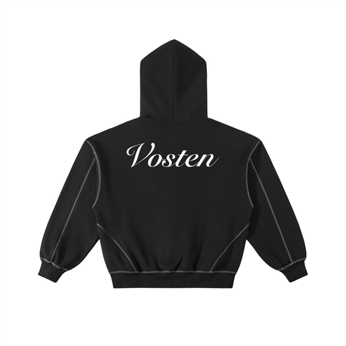 Contrast-Stitched Boxy Fleece Zip Hoodie
